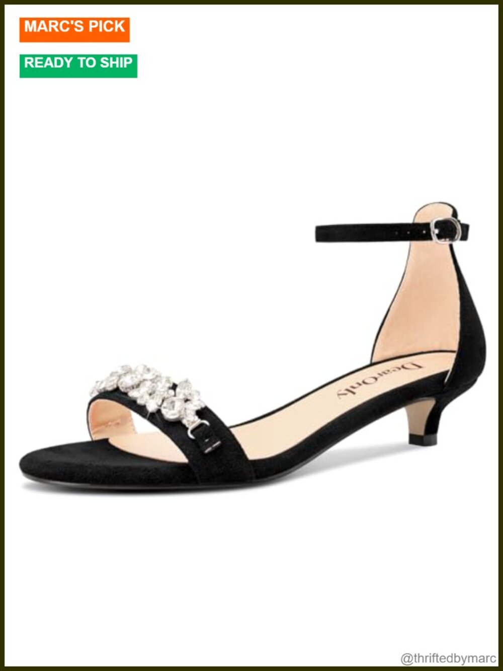 Low Kitten Heel Ankle Strap Sandals Rhinestone Crystal Buckle Peep Toe Office